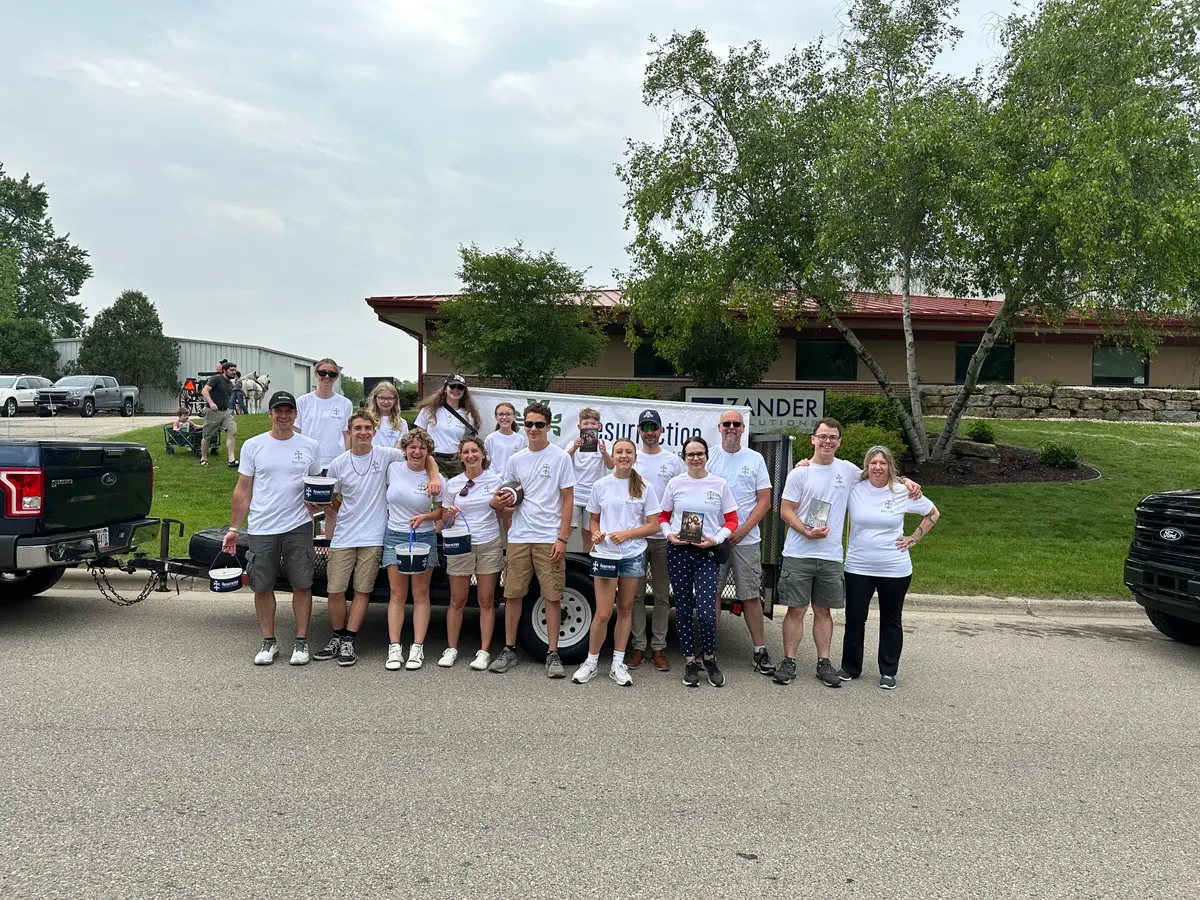 Members in matching Resurrection Lutheran shirts before the Verona Hometown Days parade.