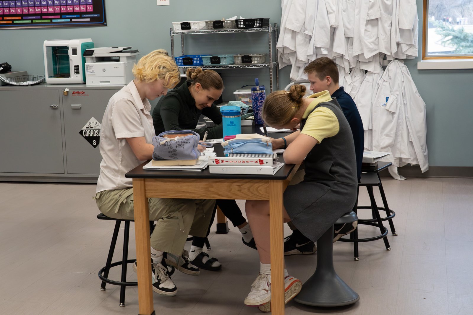 Students working in the science lab